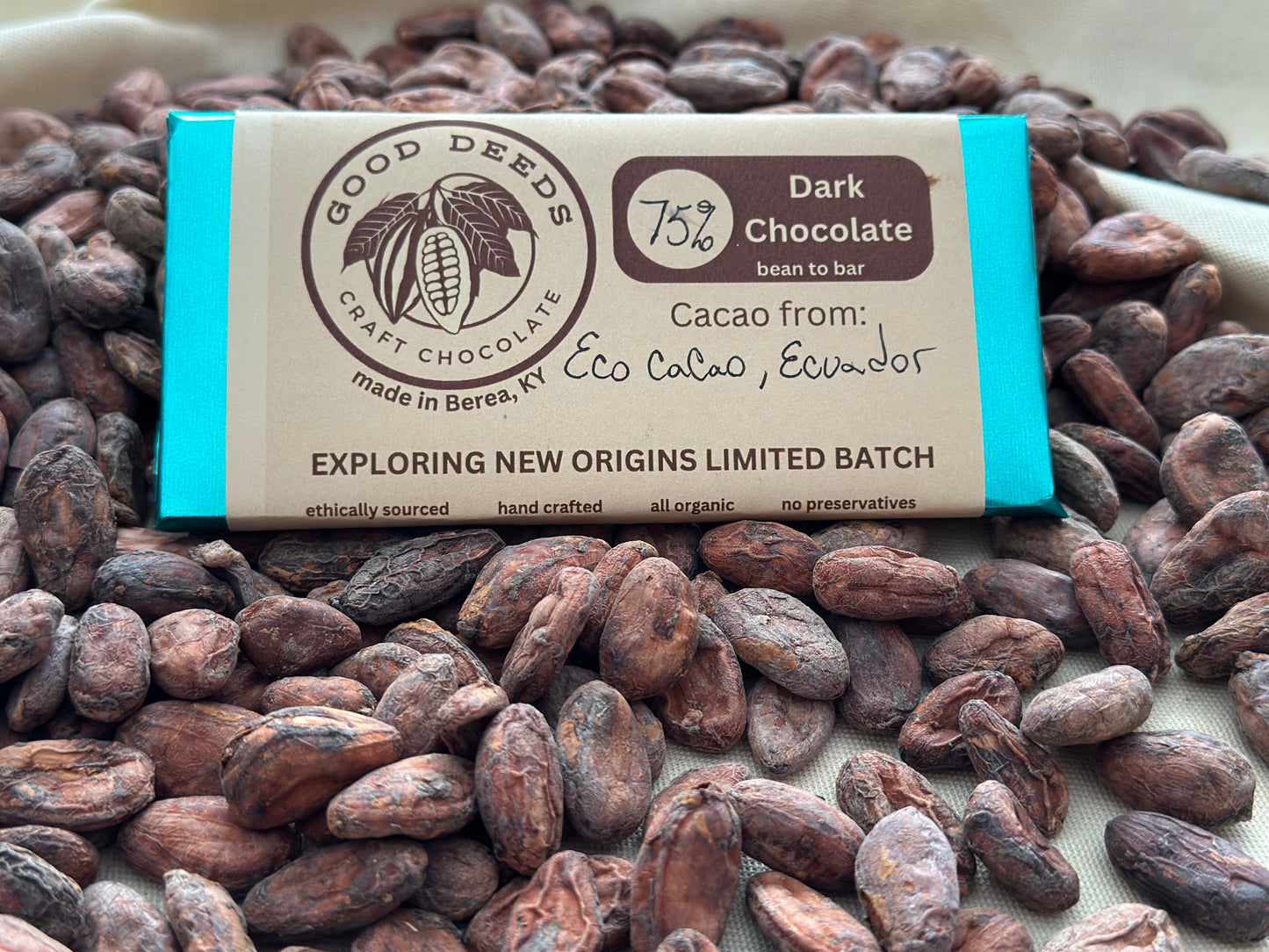 LIMTED EDITION: 75% Dark Chocolate from Eco Cacao, Ecuador